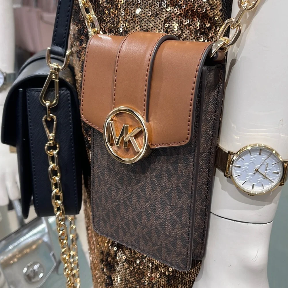 Michael Kors Carmen Small Logo Smartphone Crossbody Bag Brown NWT